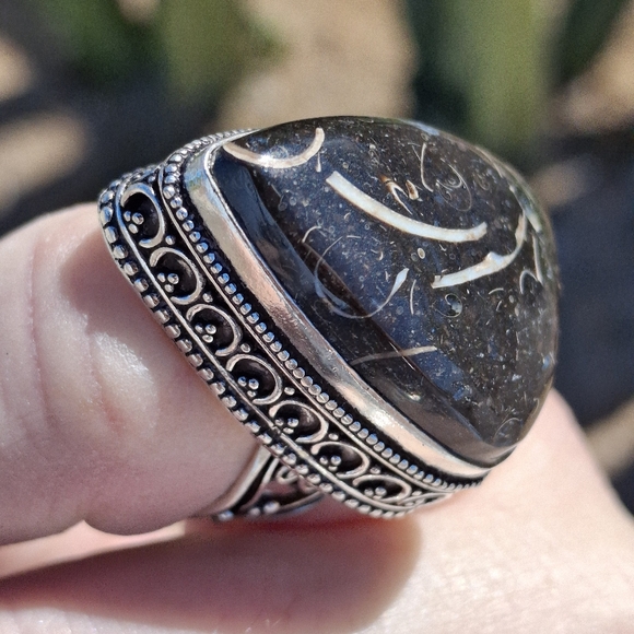 New Turritella Agate Fossi Silver Ring. - Picture 5 of 12